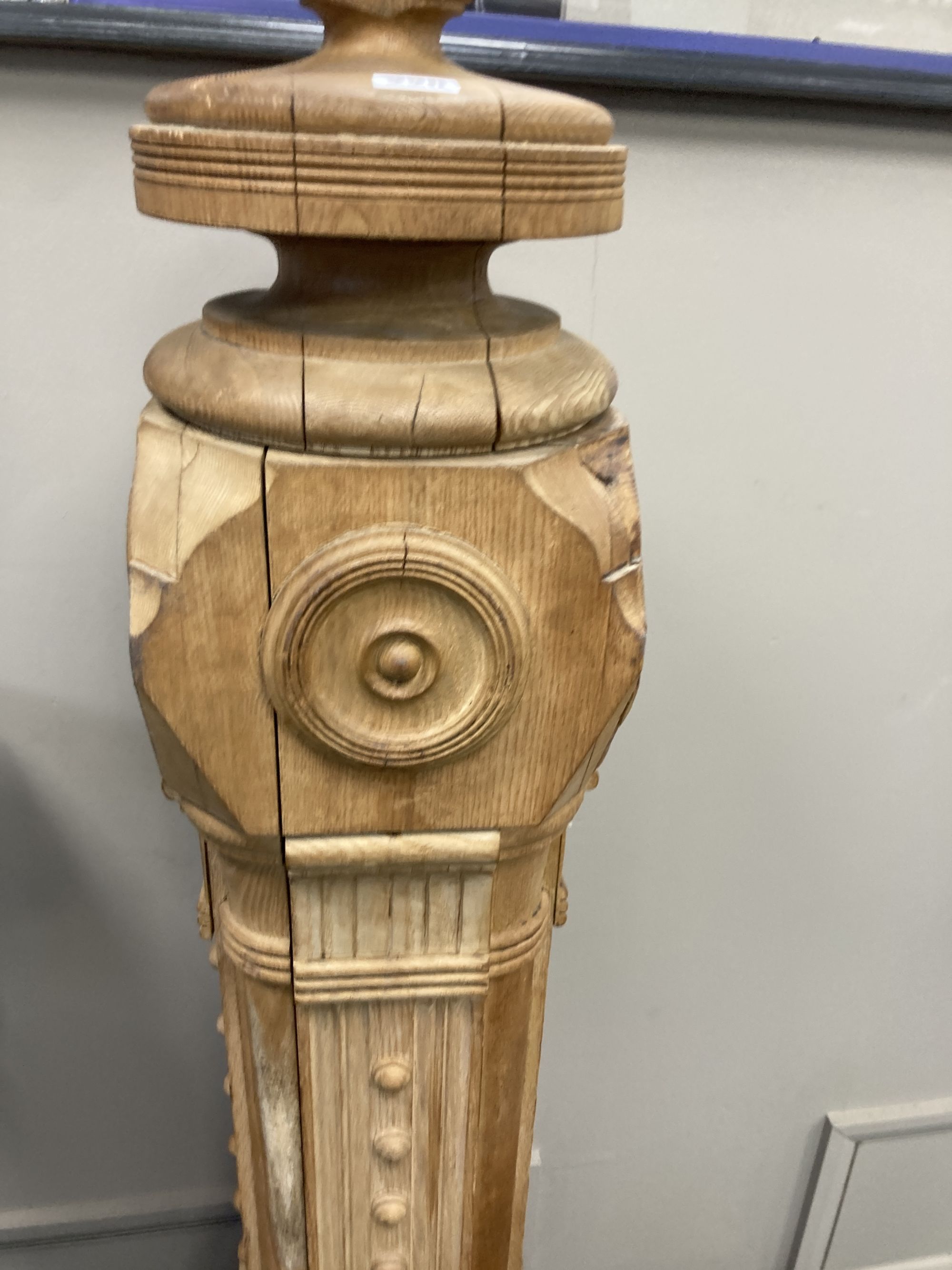 A stripped oak newell post, height 148cm
